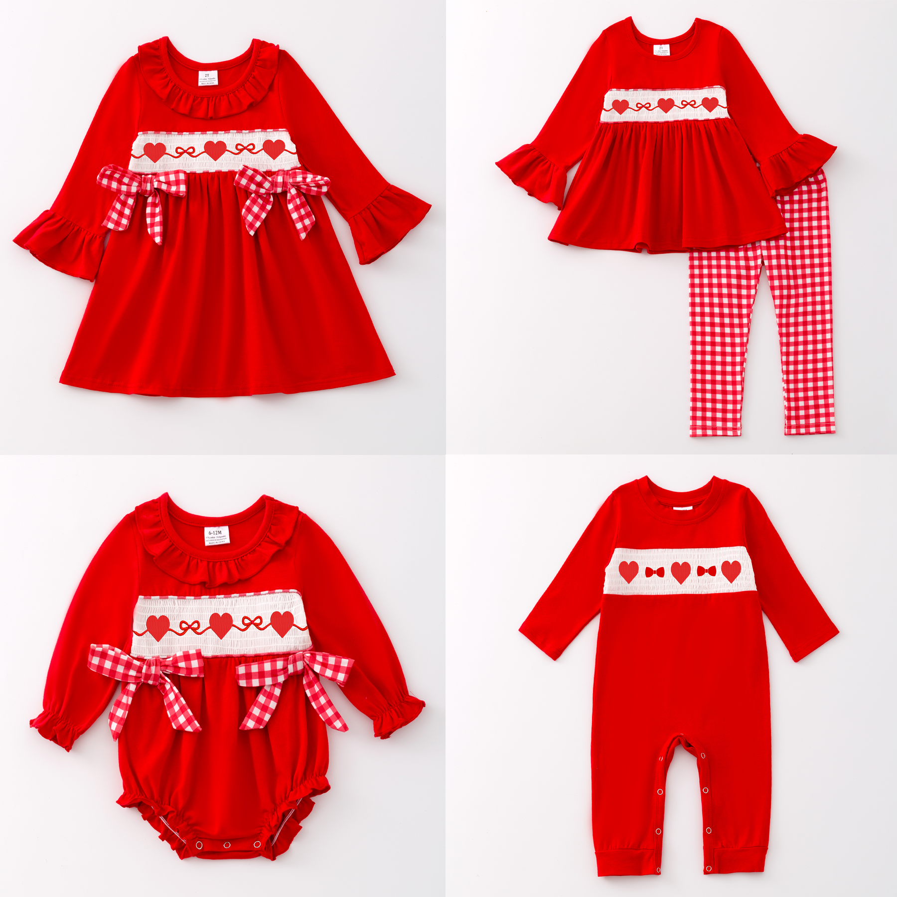 (Pre Order)Girls and Boys Valentine's Day Embroidery Smocked Dress Romper Outfit