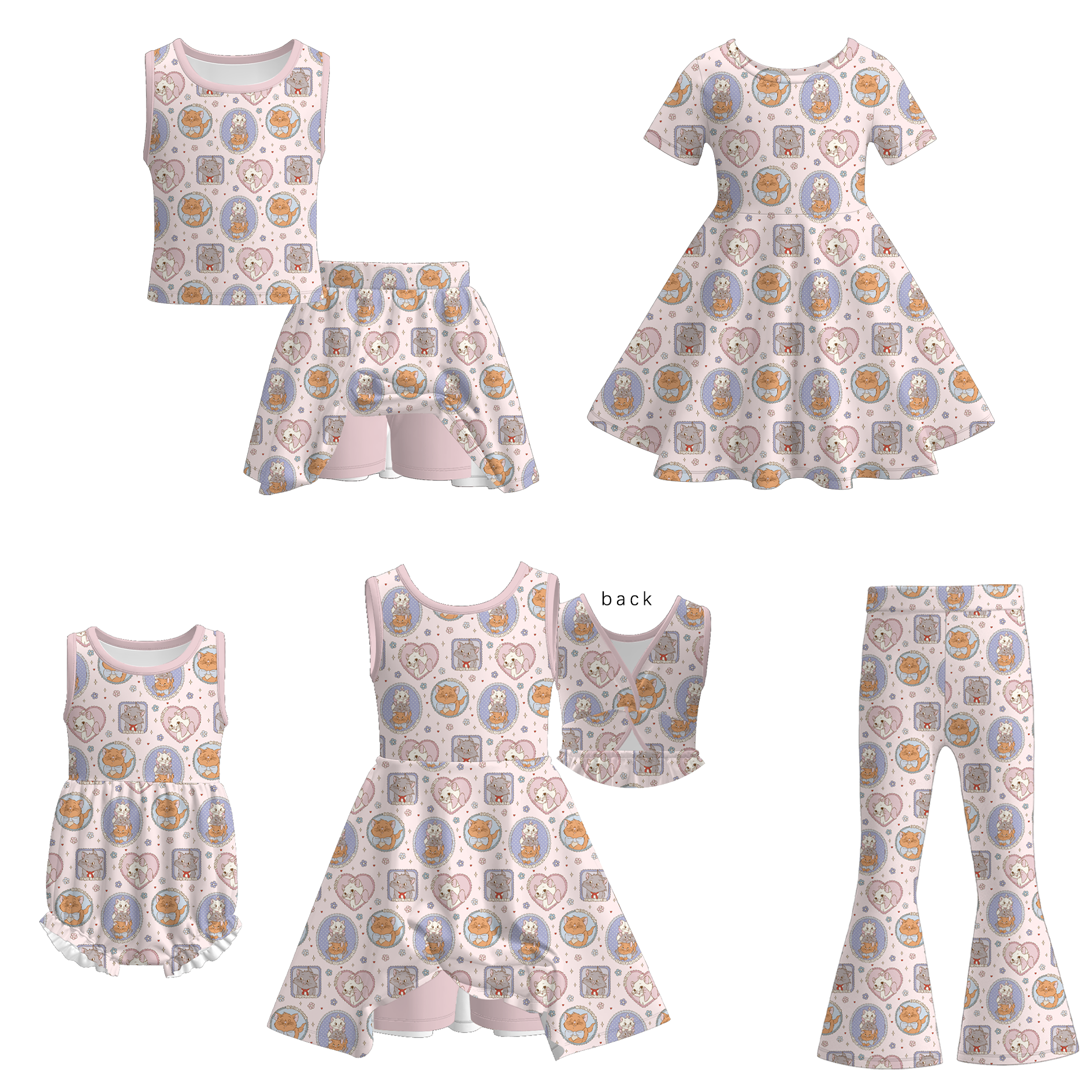 (Pre Order)Sisters Spring&Summer Kitty Print Dress,Set&Romper