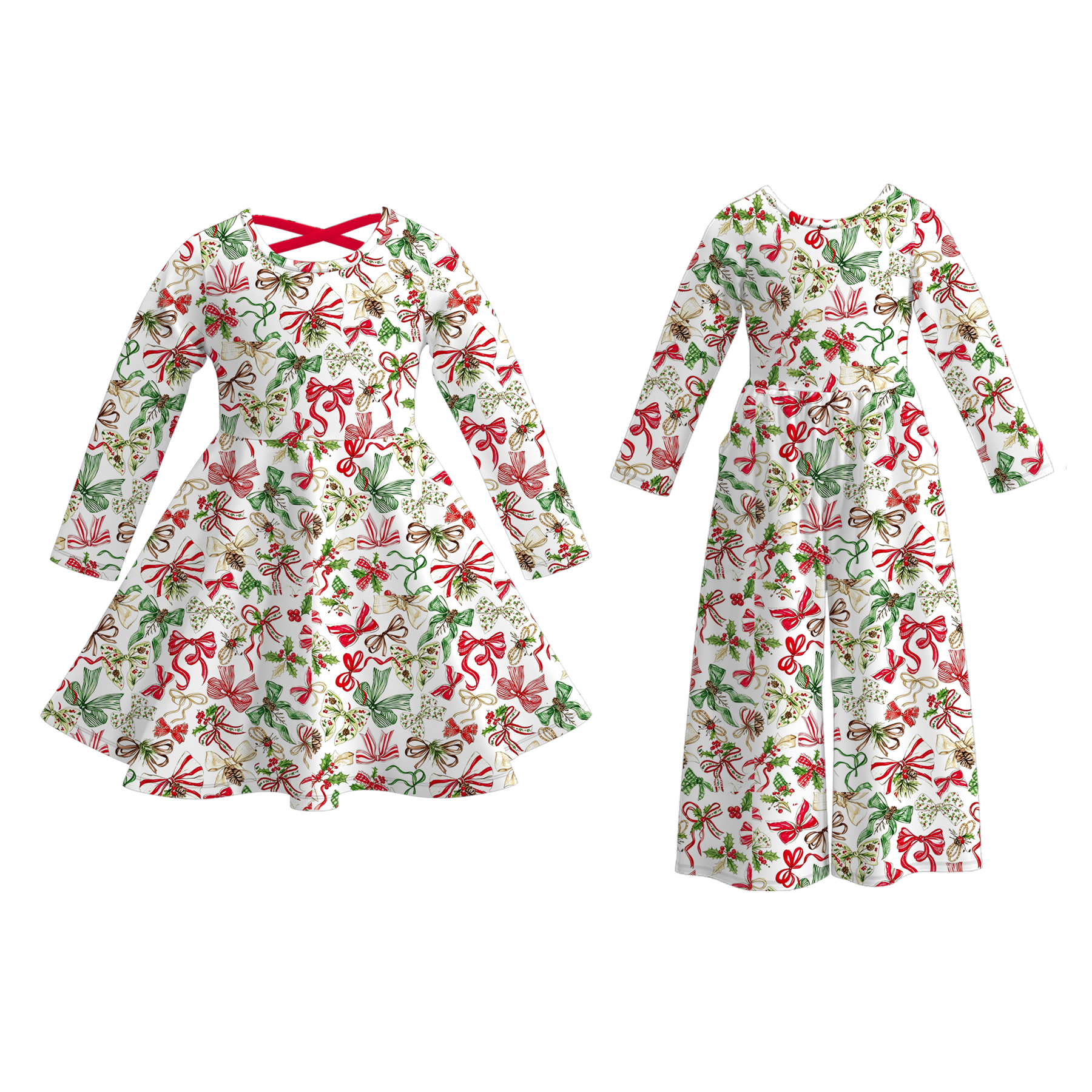 (Pre Order)Sisters Christmas Print Dress&Jumpsuit