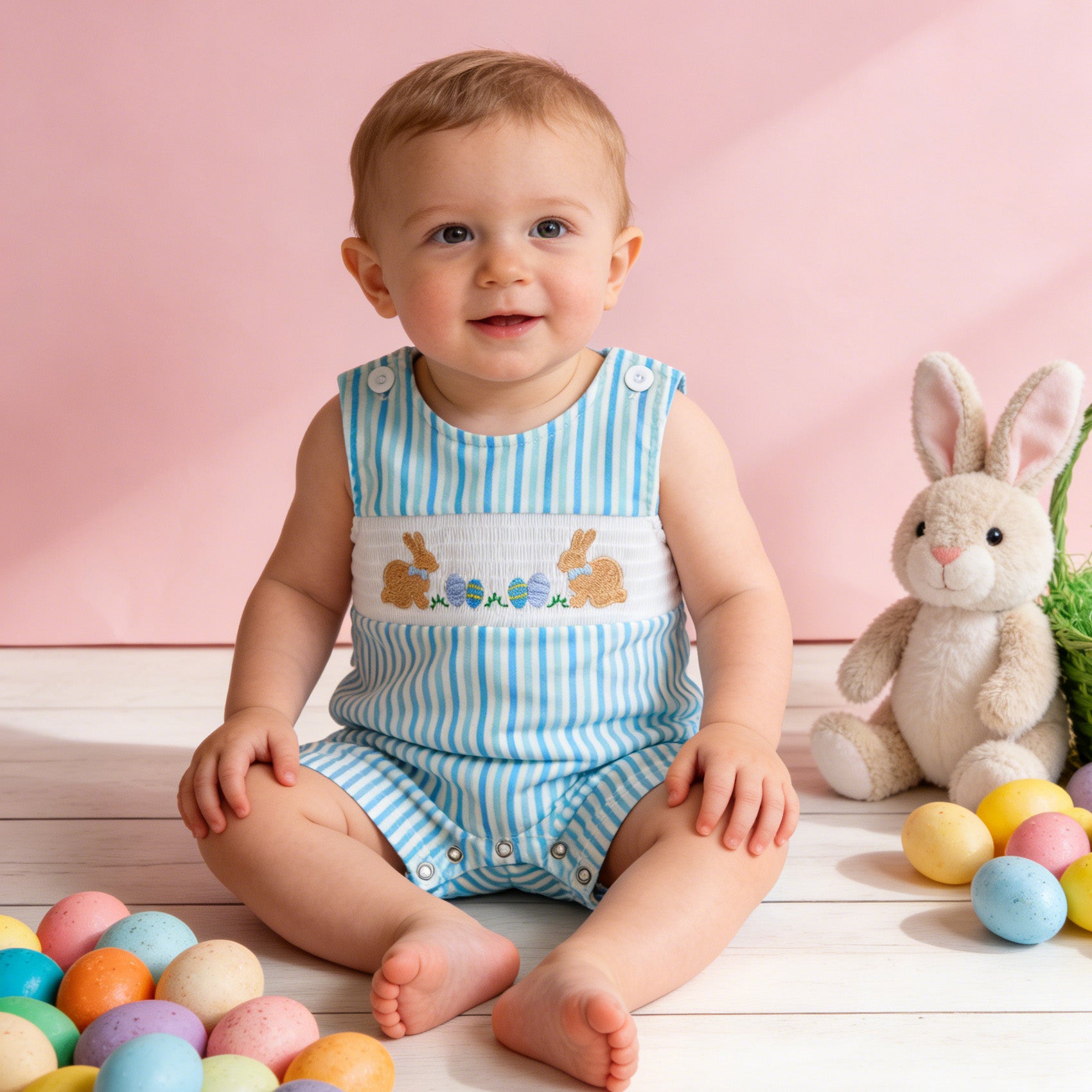 (In Stock)Siblings Easter Bunny Embroidery Dress,Set&Romper