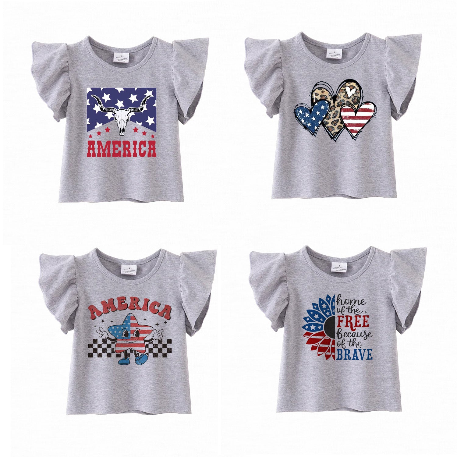 (Pre Order)Patriotic Print Grey Cotton Essential Top