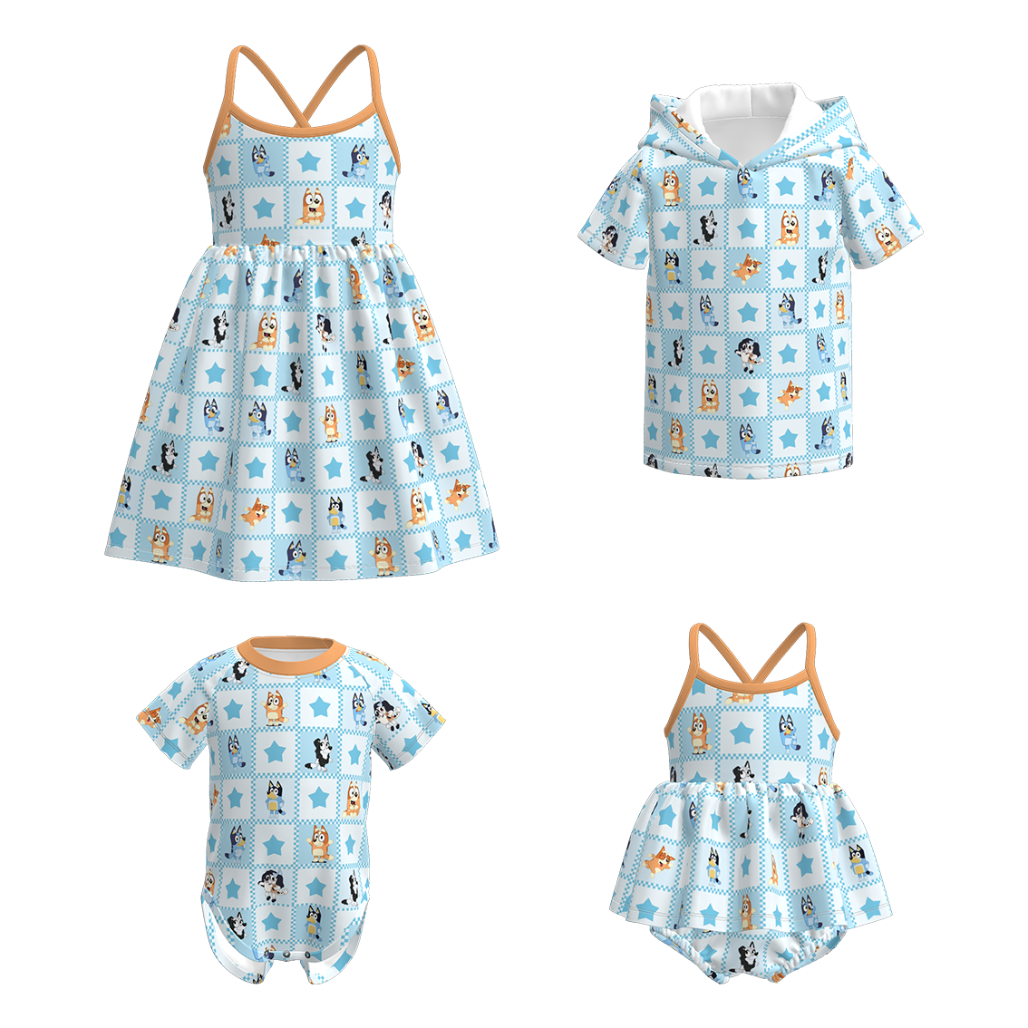 (Pre Order)Family Spring&Summer Cartoon Print Dress,Top&Romper