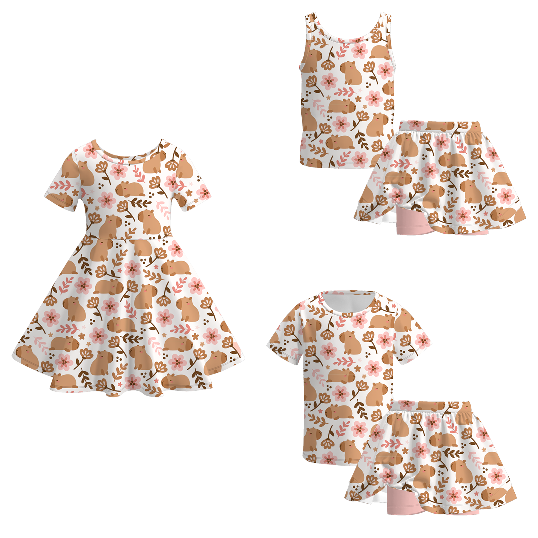 (Pre Order)Girls Spring&Summer Cartoon Print Dress&Set