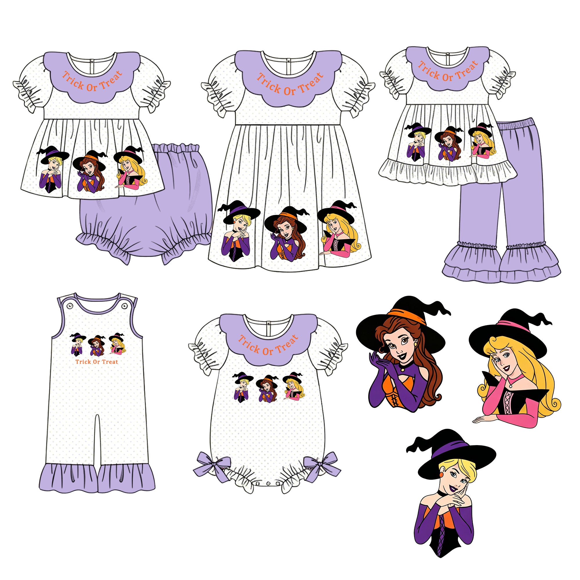 (Pre Order)Sisters Halloween Princess Applique Smocked Dress,Set&Romper