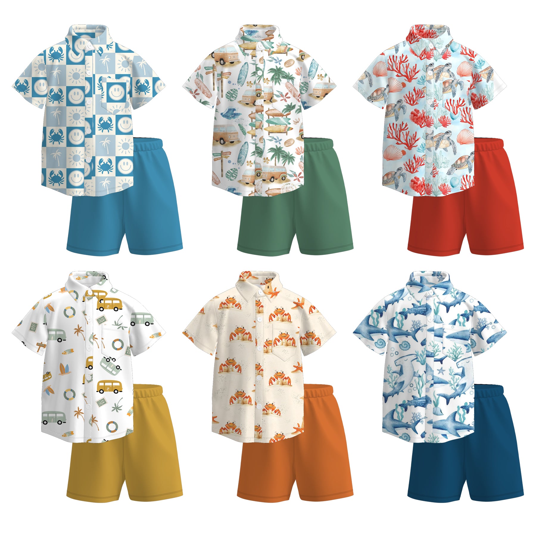(Pre Order)Boys Spring and Summer Print Four-way Stretch Shirt Set