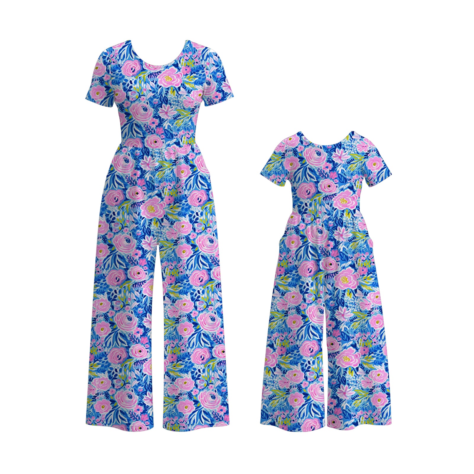 (Pre Order)Mommy and Me Spring and Summer Floral Print Jumpsuit