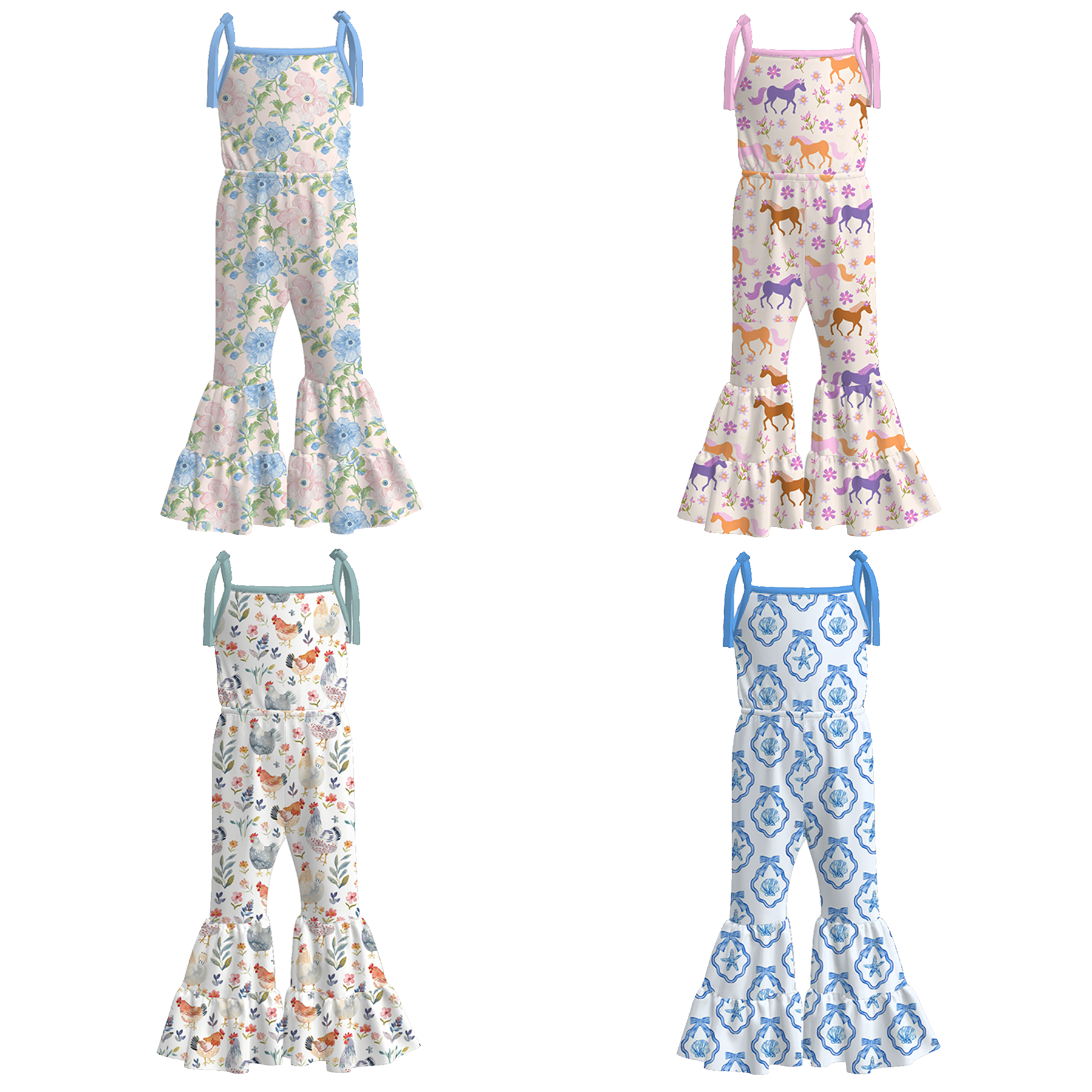 (Pre Order)Girls Spring and Summer Print Suspender Jumpsuit
