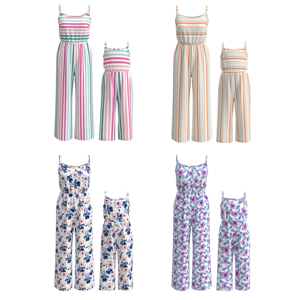 (Pre Order)Mommy and Me Stripes Floral Print Jumpsuit