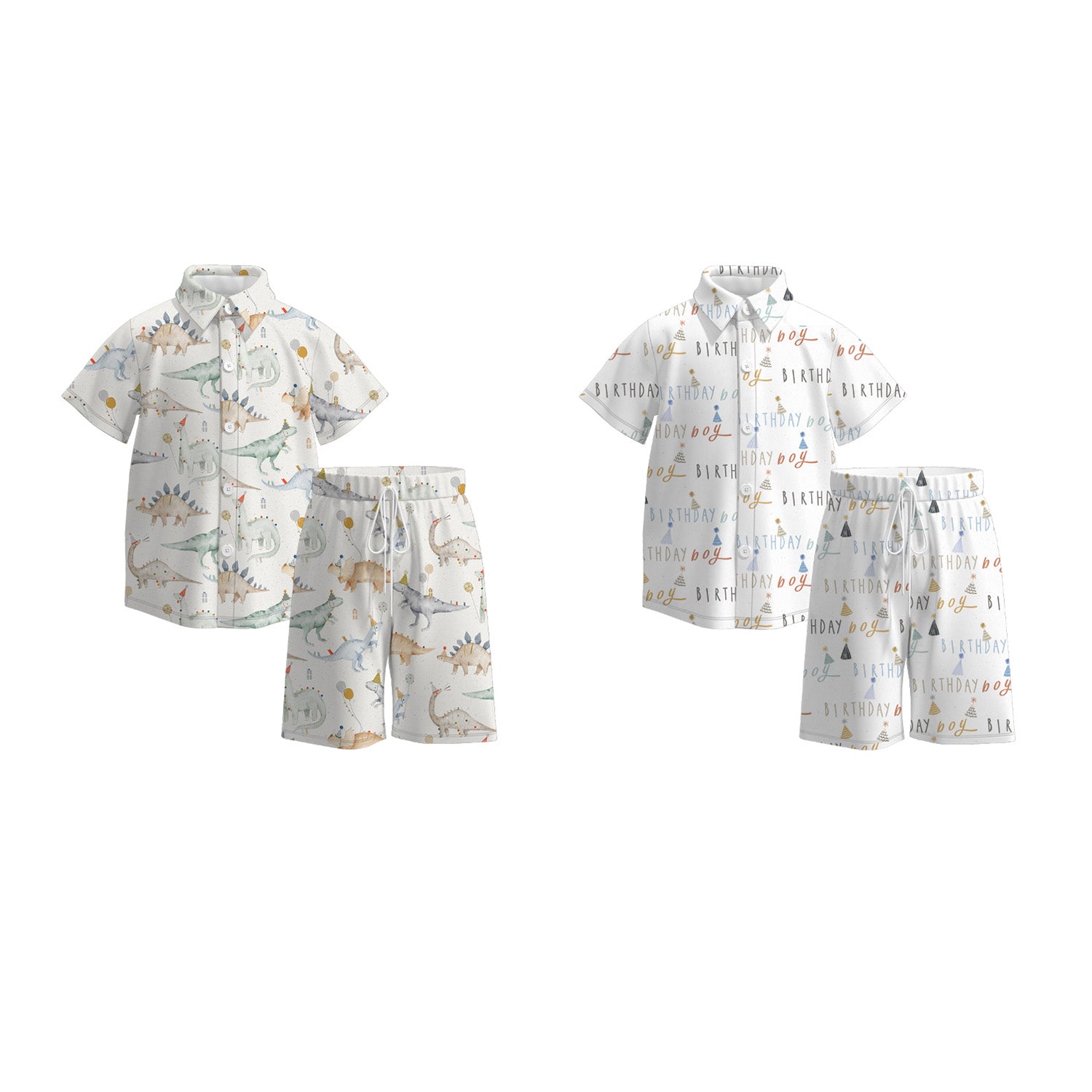 (Pre Order)Boys Spring and Summer Birthday Print Shorts Set