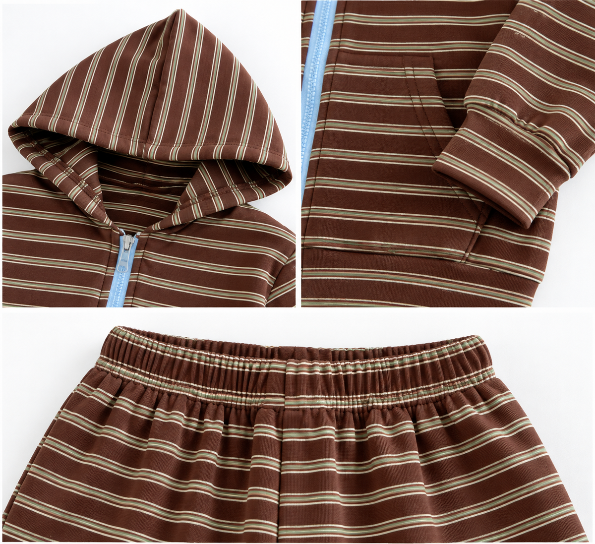 (Pre Order 2 Weeks)Unisex Fall Stripe Zip-up Hooded Sweatshirt Set