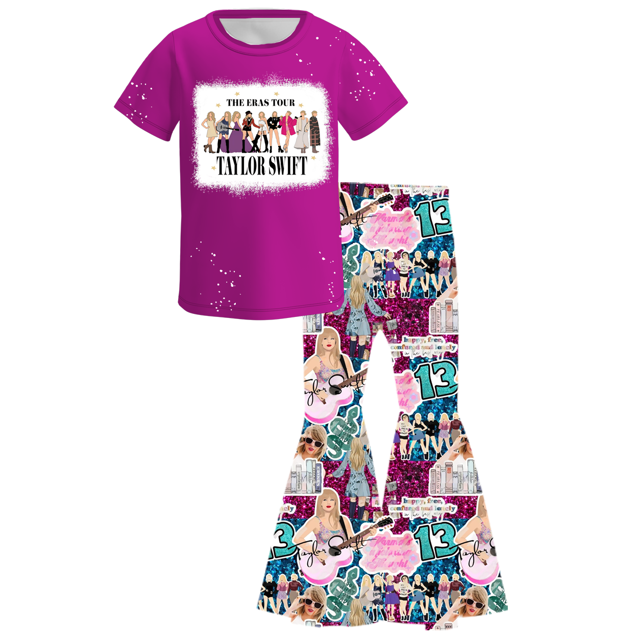 (Pre Order)Girls Plum TS Bleached Top Bell-bottom Pants Set