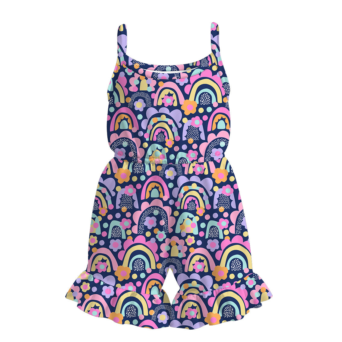 (Pre Order)Girls Purple Rainbow Floral Jumpsuit