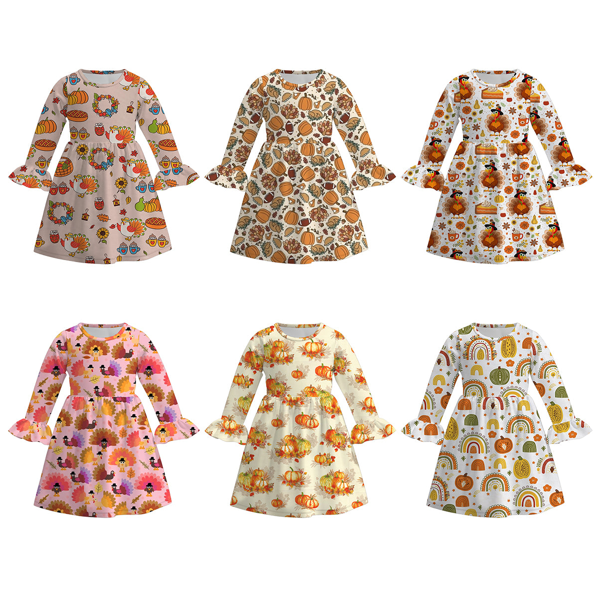 (Pre Order)Girls Thanksgiving Print Dress