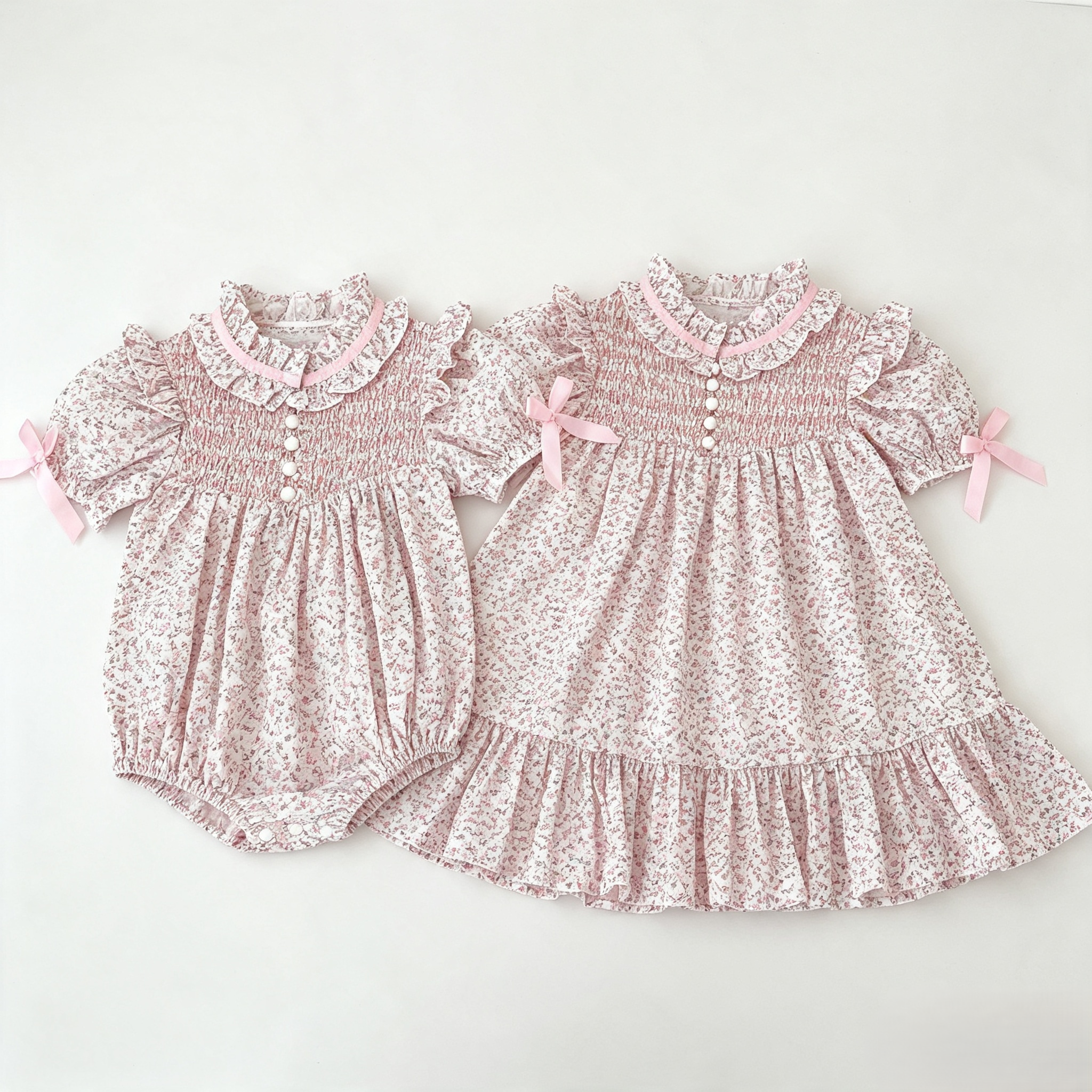 (Pre Order 2 Weeks)Sisters Fall Floral Print Smocked Dress&Romper