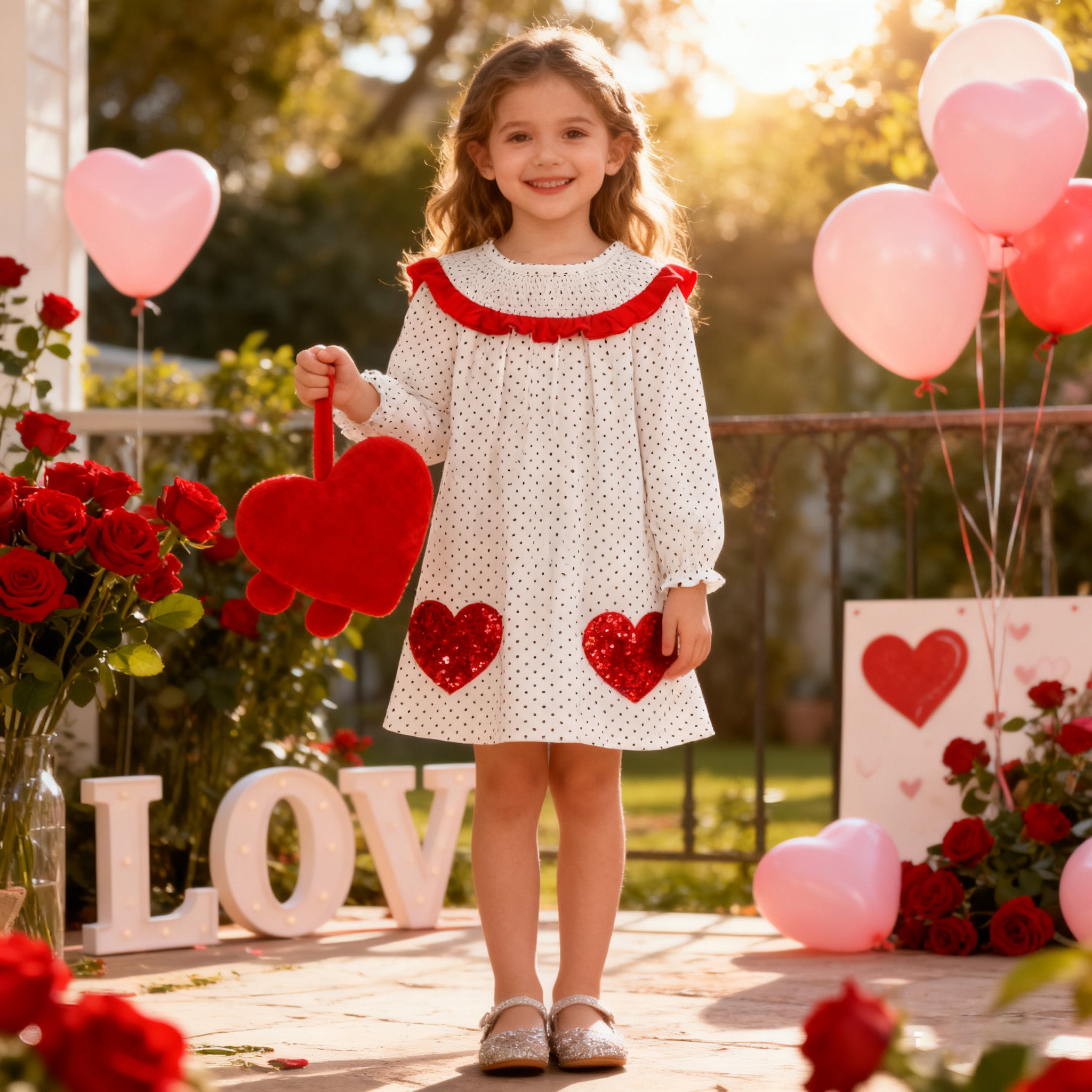 (In Stock)Girls Valentine's Day Sequin Smocked Dress