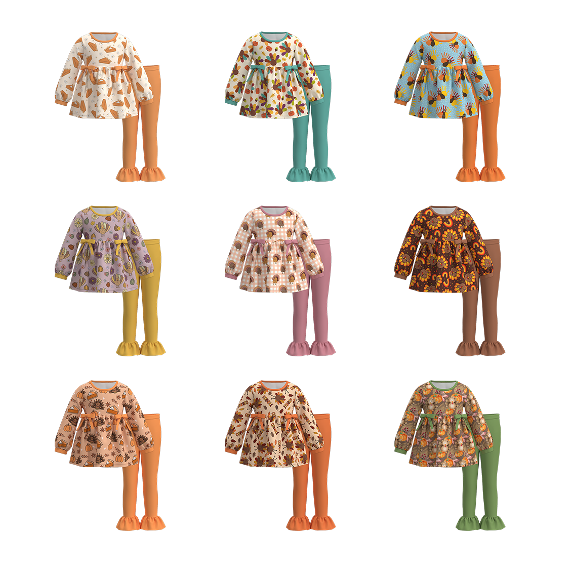 (Pre Order)Girls Thanksgiving Print Outfit Set