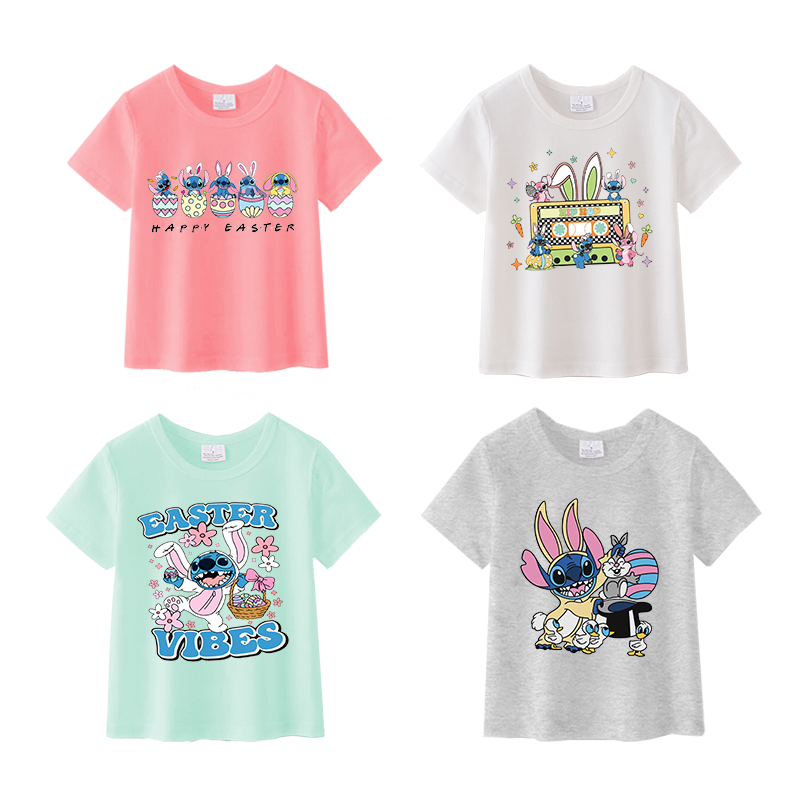 (Pre Order)Girls Easter Cartoon Print T-shirt