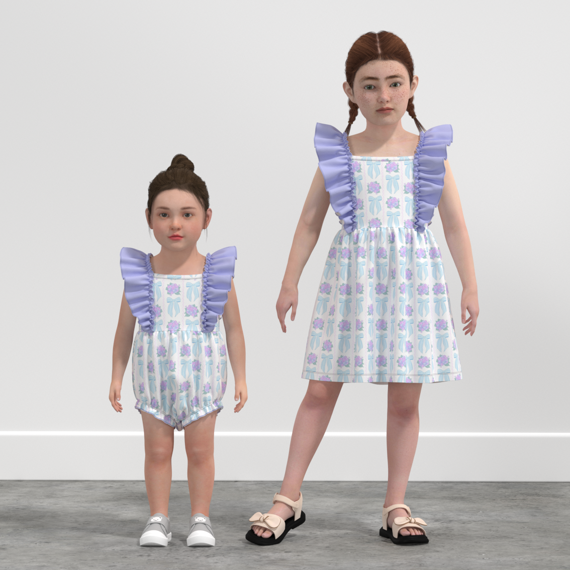 (Pre Order)Sisters Spring and Summer Bow Print Dress&Romper