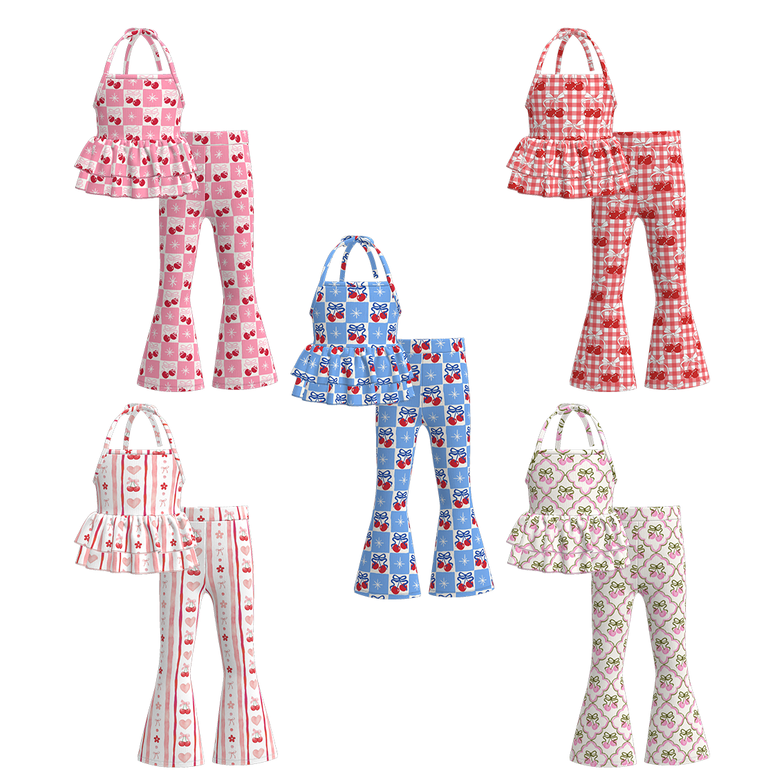 (Pre Order)Girls Spring and Summer Cherry Print Outfit Set
