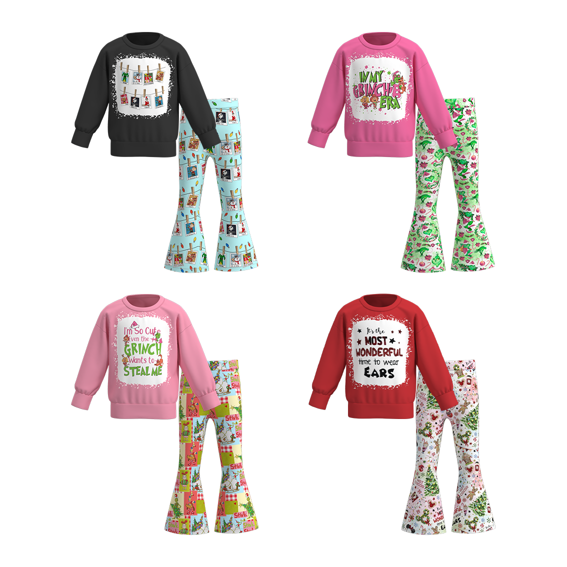 (Pre Order)Girls Christmas Print Sweatshirt Bell Pants Set