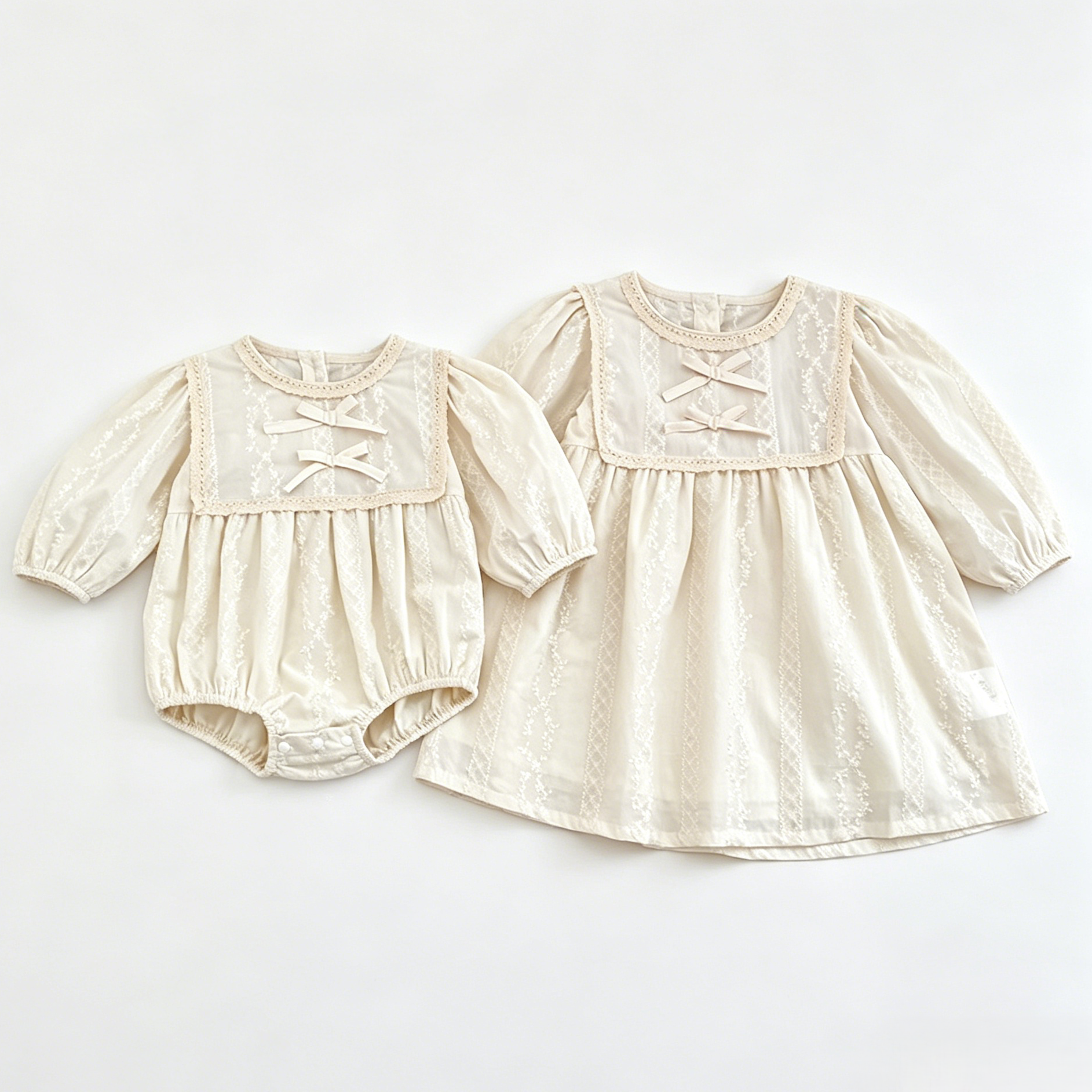 (Pre Order 2 Weeks)Sisters Fall Embroidery Bow Dress&Romper