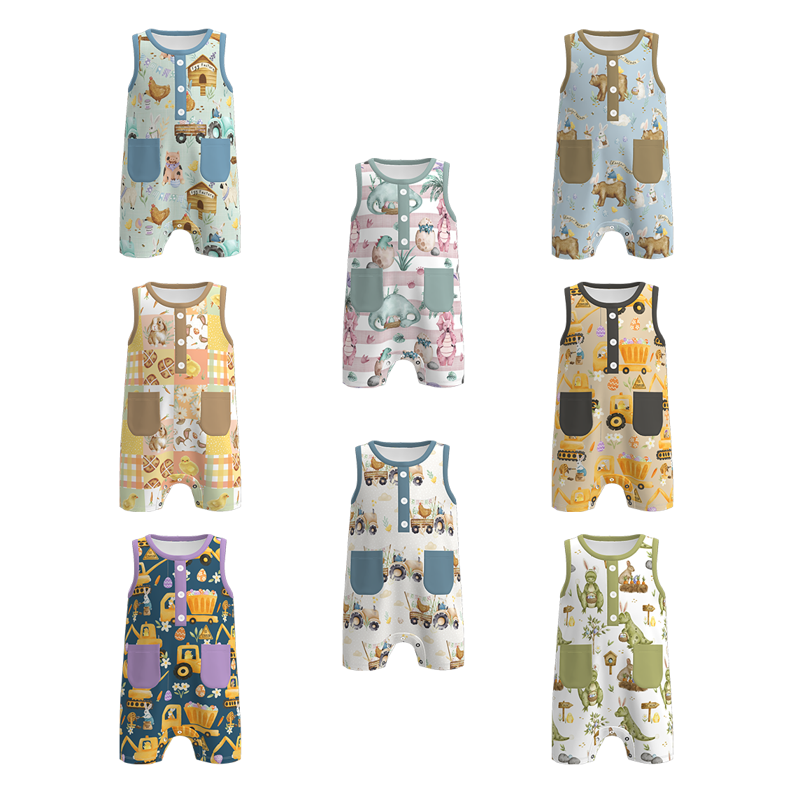 (Pre Order)Toddler Boys Easter Bunny&Farm Print Romper