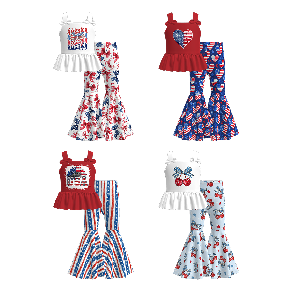 (Pre Order)Girls Patriotic Print Outfit Set