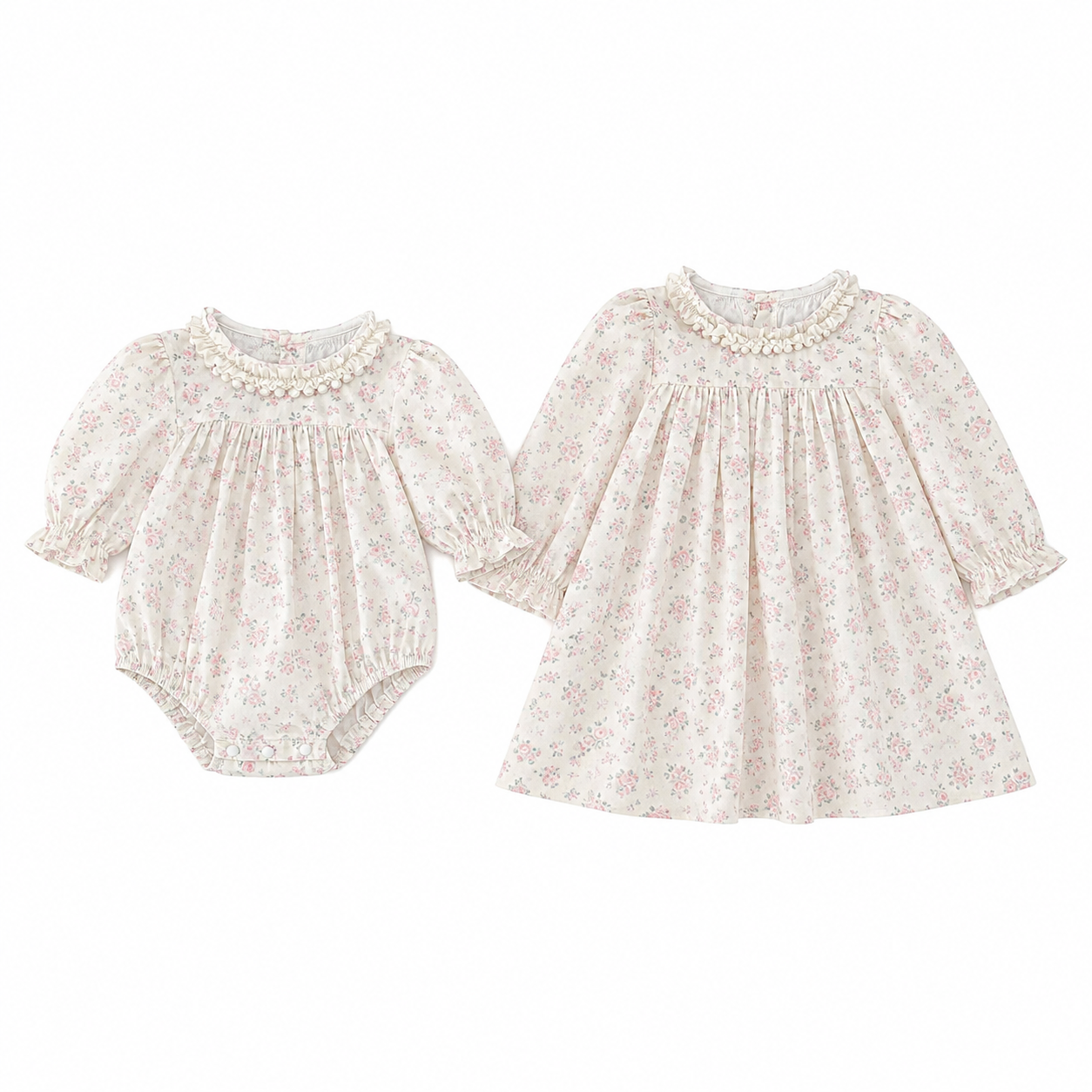 (Pre Order 2 Weeks)Sisters Fall Floral Print Lace Dress&Romper