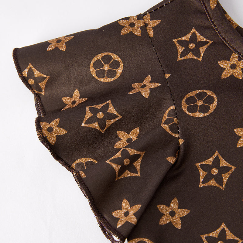 (In Stock)Girls Spring and Summer Stylish Print Denim Shorts Set