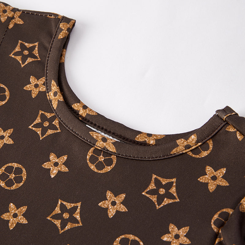 (In Stock)Girls Spring and Summer Stylish Print Denim Shorts Set