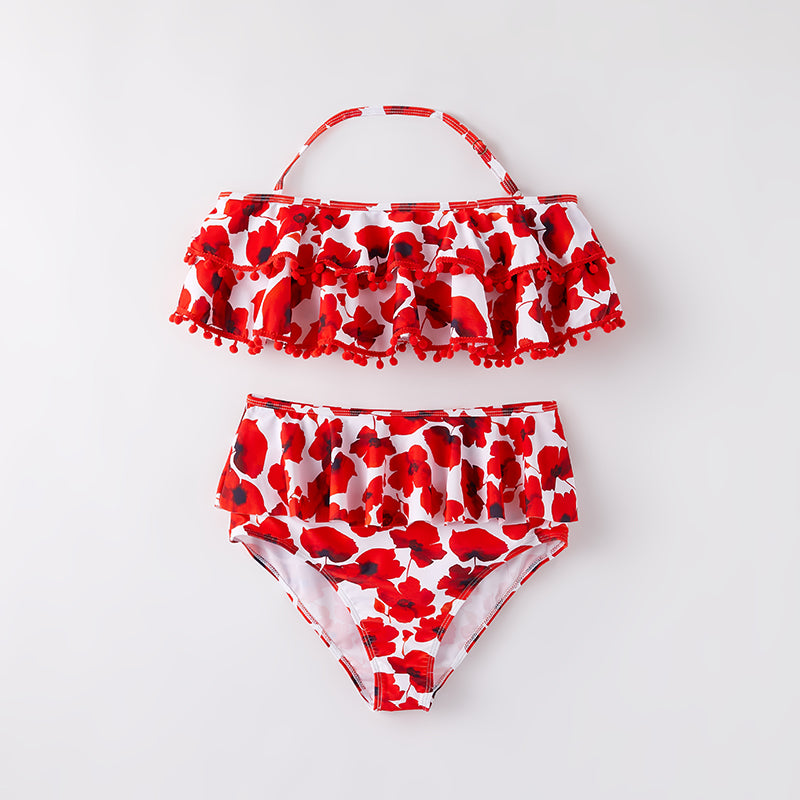 (In Stock)Adults Summer Red Floral Print Swimsuit