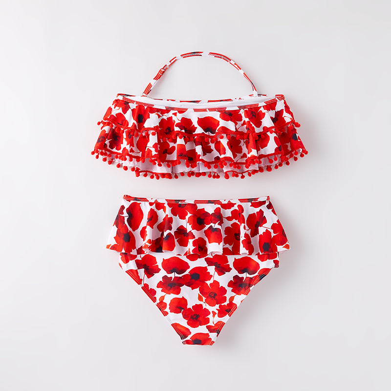 (In Stock)Adults Summer Red Floral Print Swimsuit