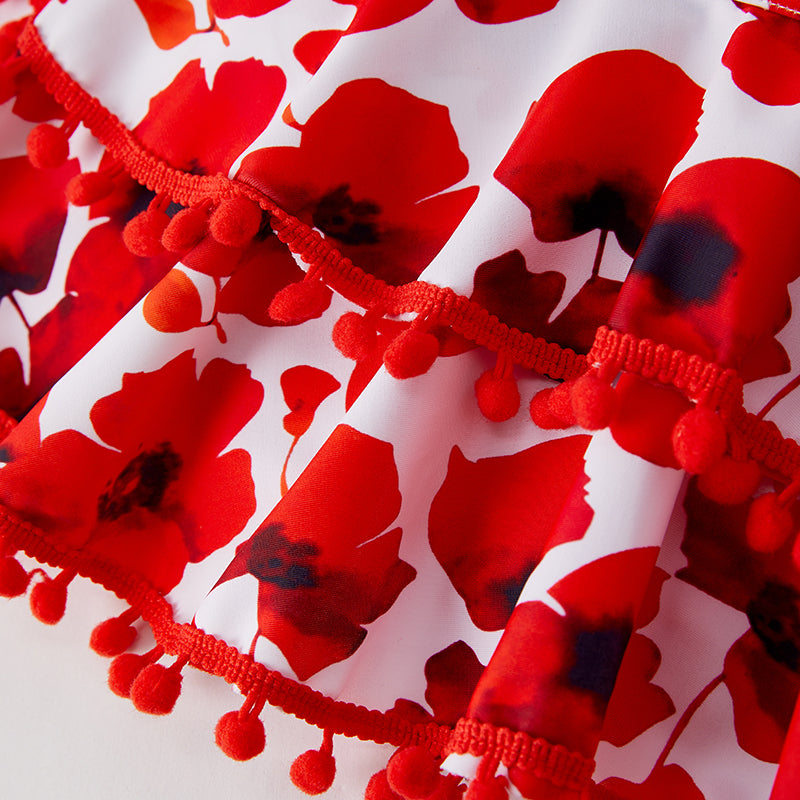 (In Stock)Adults Summer Red Floral Print Swimsuit