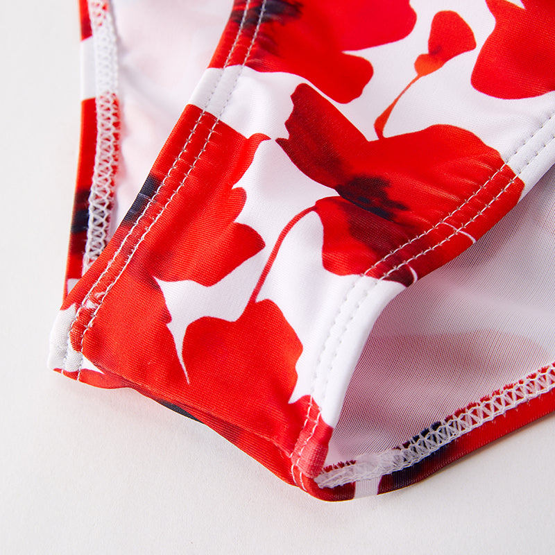 (In Stock)Adults Summer Red Floral Print Swimsuit