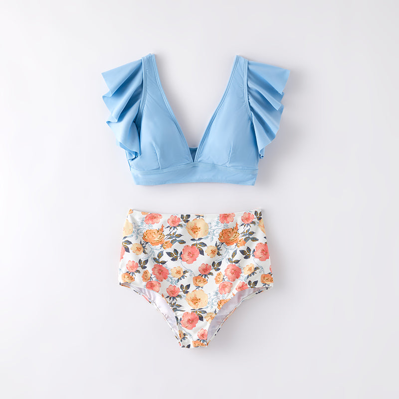 (In Stock)Adults Summer Haze Blue Floral Print Swimsuit