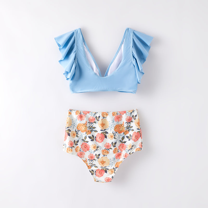 (In Stock)Adults Summer Haze Blue Floral Print Swimsuit