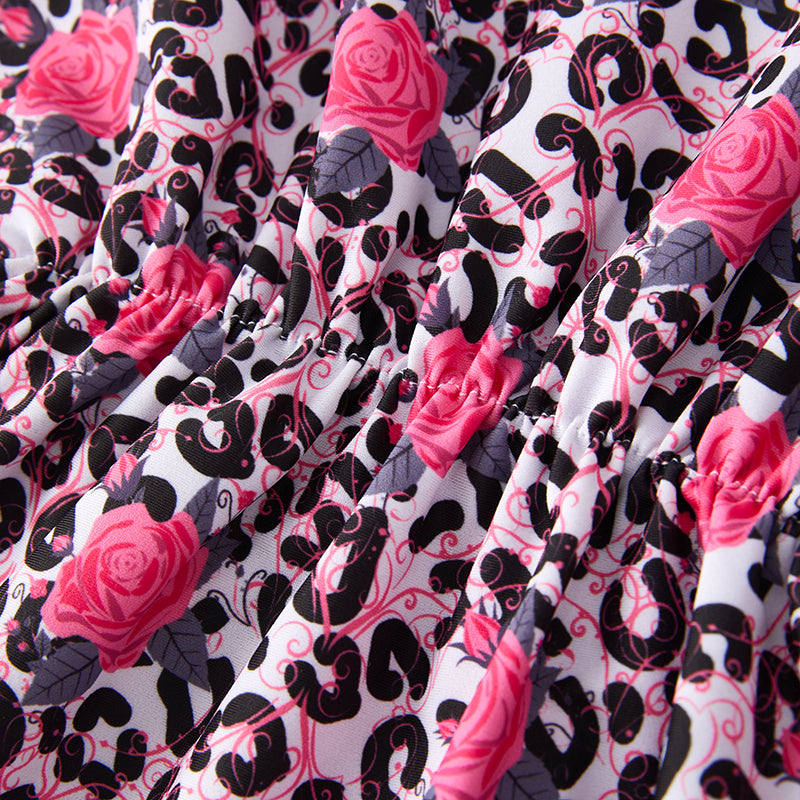 (In Stock)Mommy and Me Summer Leopard&Rose Print Swimsuit