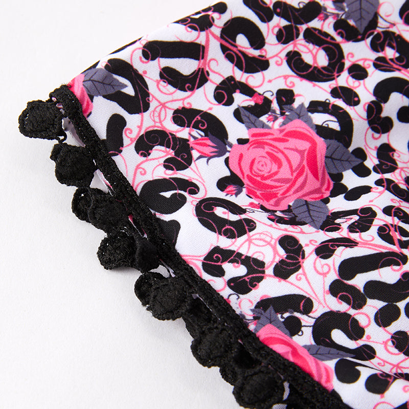 (In Stock)Mommy and Me Summer Leopard&Rose Print Swimsuit