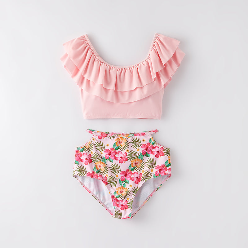 (In Stock)Adults Summer Pink Floral Print Swimsuit