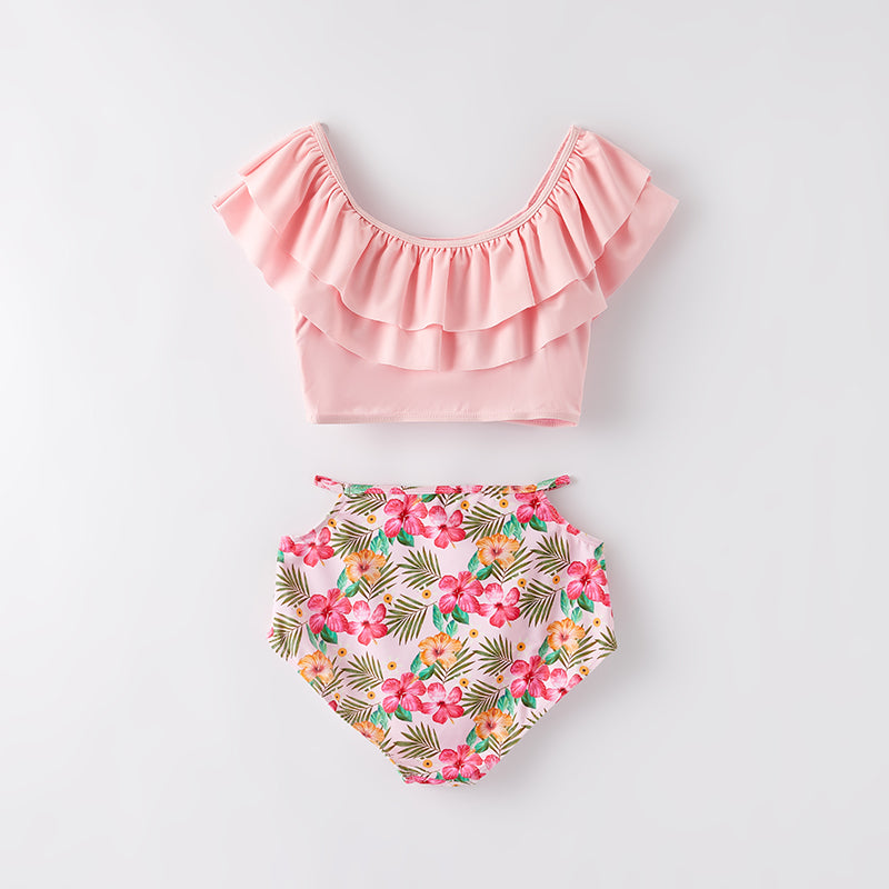 (In Stock)Adults Summer Pink Floral Print Swimsuit