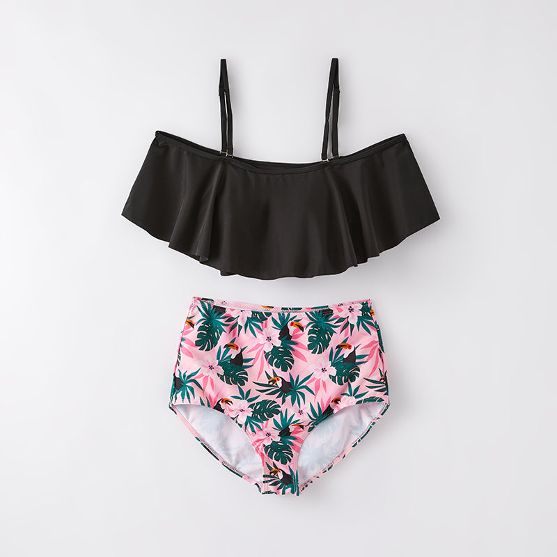 (In Stock)Adults Summer Monstera Deliciosa Print Swimsuit