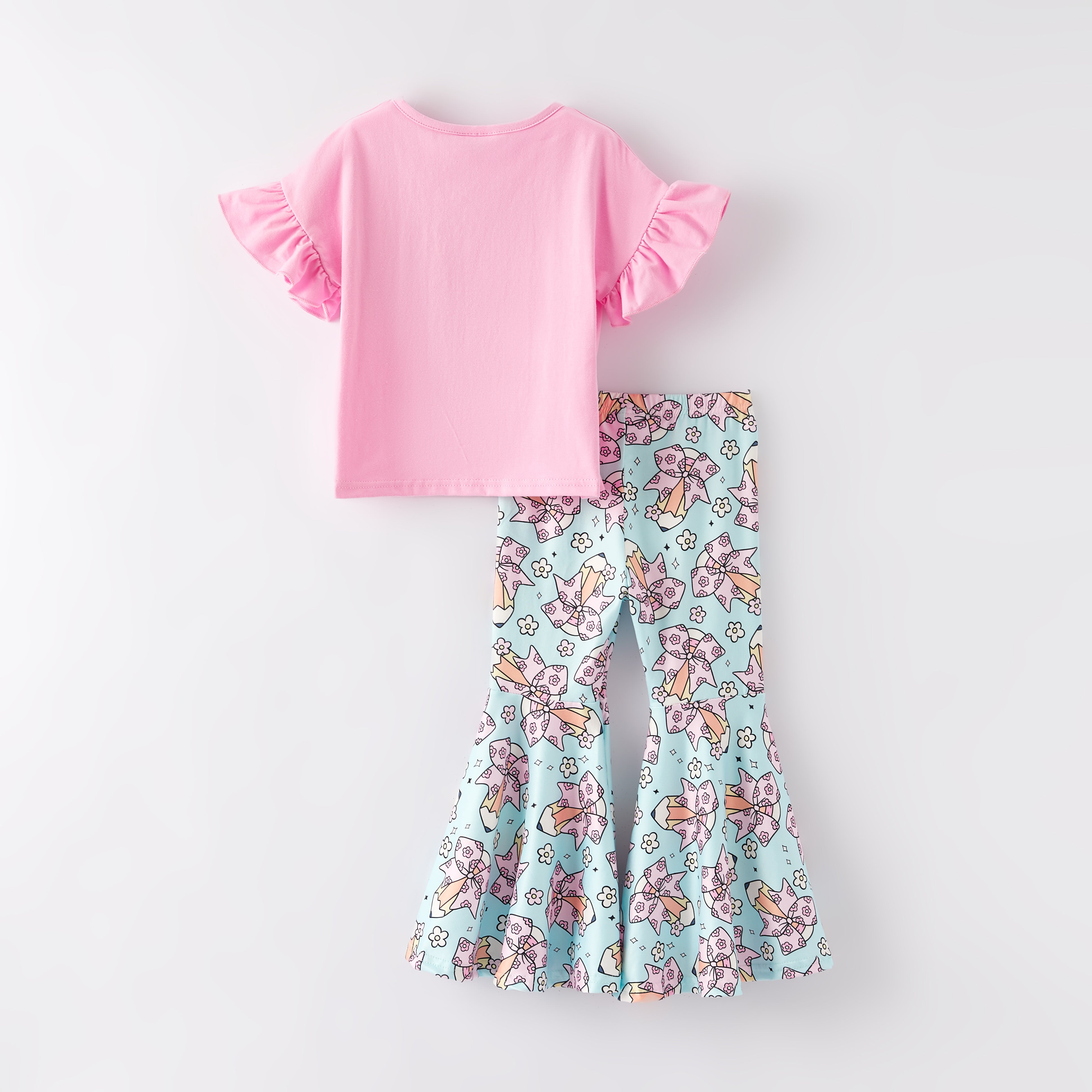 (Restock)Girls Summer Back To School Pencil Print Outfit Set