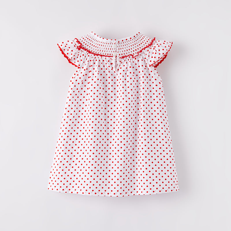 (In Stock)Girls Spring and Summer Cherry Embroidery Smocked Dress