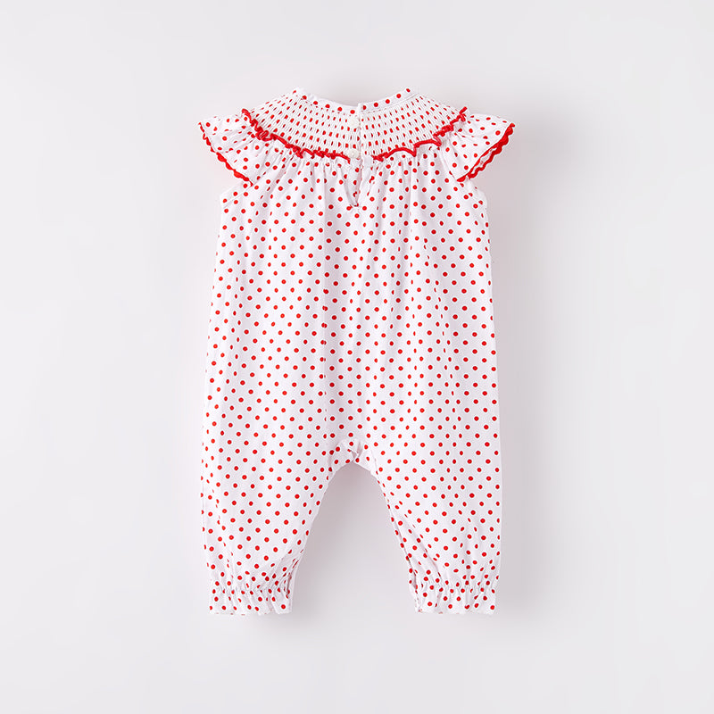 (In Stock)Toddler Girls Spring and Summer Cherry Embroidery Smocked Romper