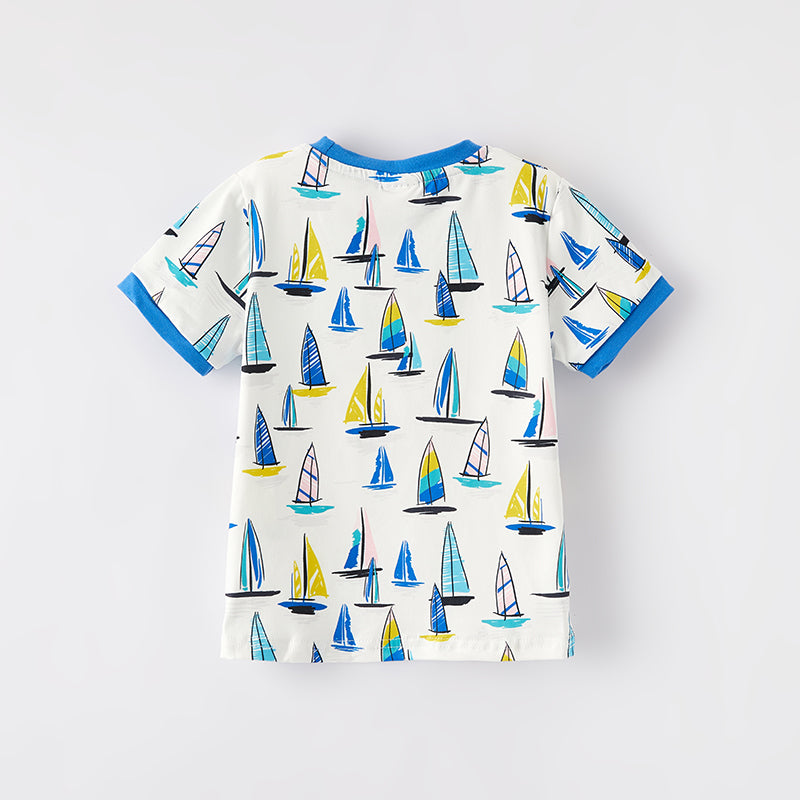 (In Stock)Boys Spring and Summer Sailboat Print Top