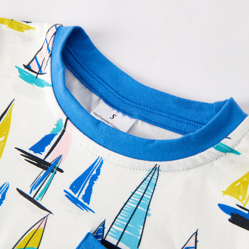 (In Stock)Boys Spring and Summer Sailboat Print Top