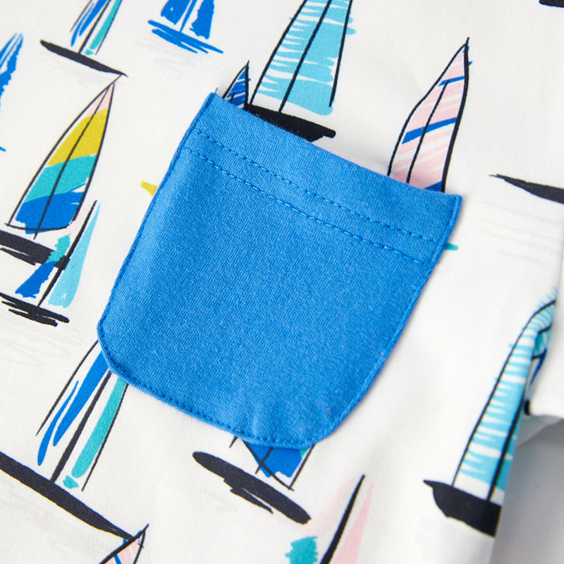 (In Stock)Boys Spring and Summer Sailboat Print Top