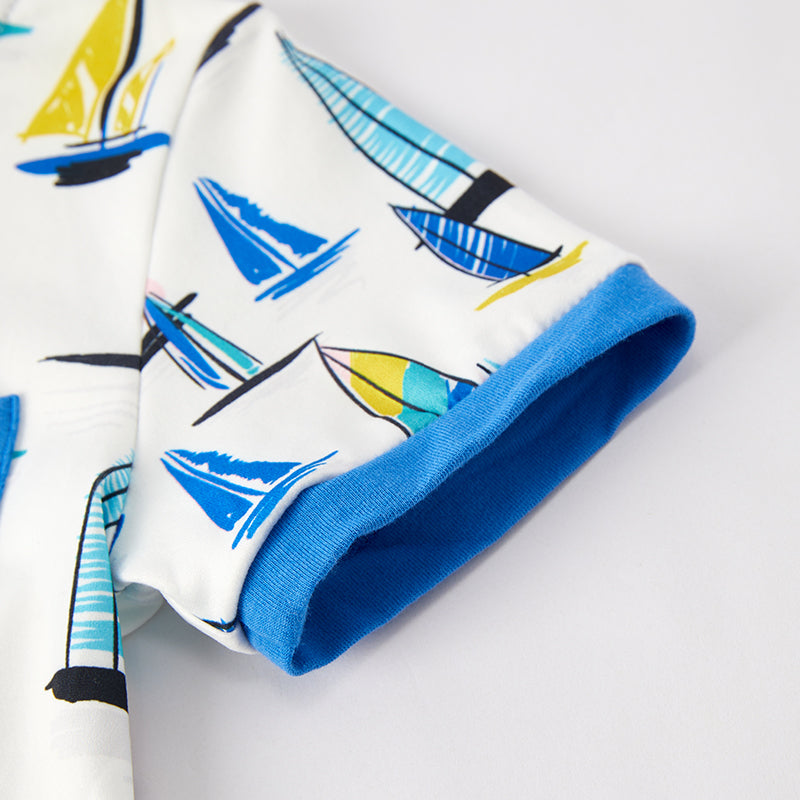 (In Stock)Boys Spring and Summer Sailboat Print Top