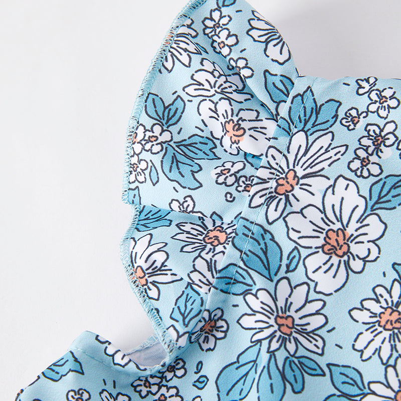 (In Stock)Mommy and Me Spring and Summer Light Blue Floral Print Dress