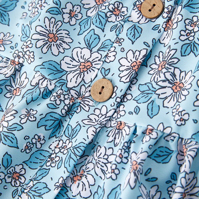 (In Stock)Mommy and Me Spring and Summer Light Blue Floral Print Dress